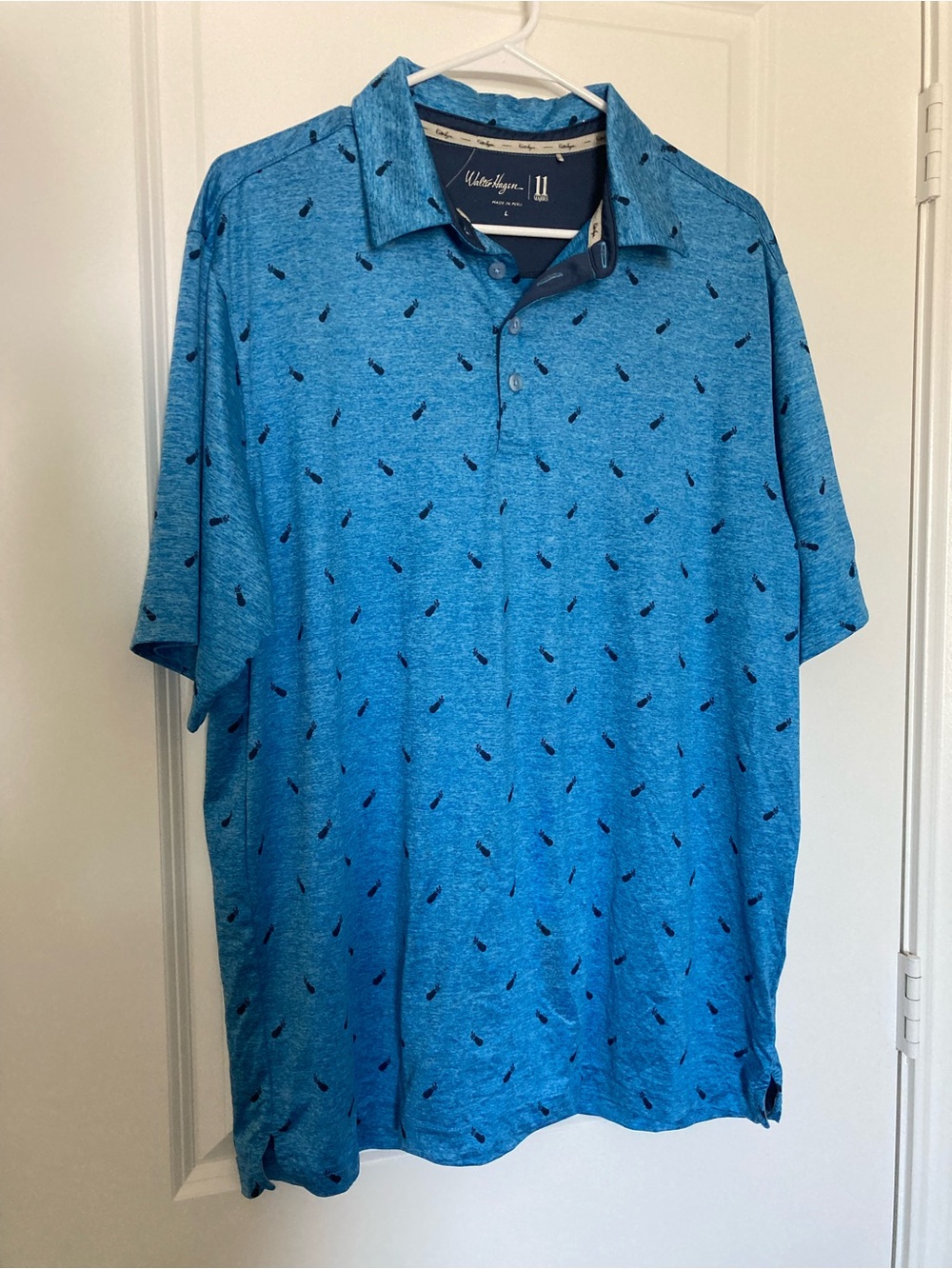 Walter Hagen Blue Heather Polo with Navy Micro Print